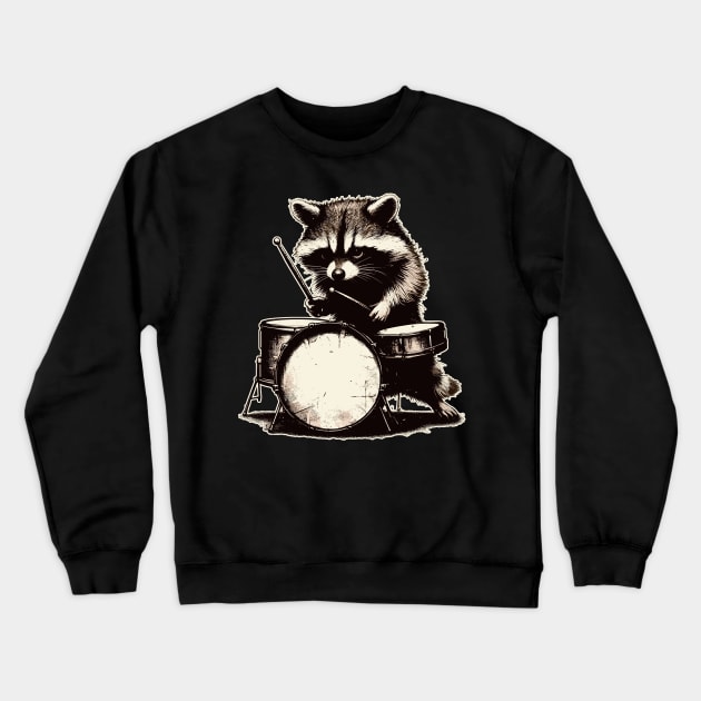 Raccoon drummer vintage Crewneck Sweatshirt by TomFrontierArt